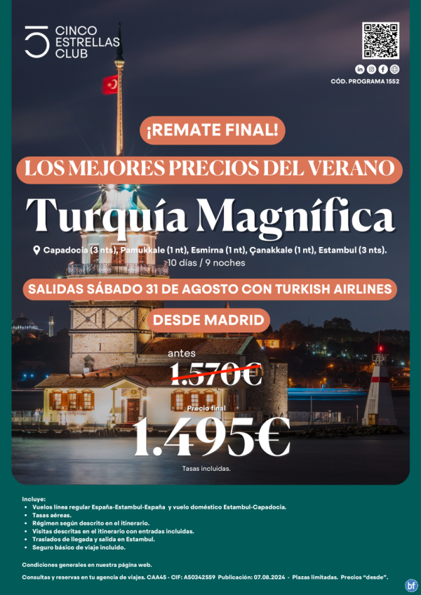 Remate Final!! Turqua Magnifica Ahora 1.495 € Antes 1.570 € sal 31 agosto desde Madrid con Turkish Airlines.