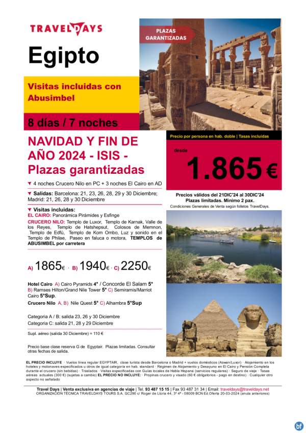 EGIPTO - ISIS Especial Navidad y Fin de Ao - Desde 1.865 € 