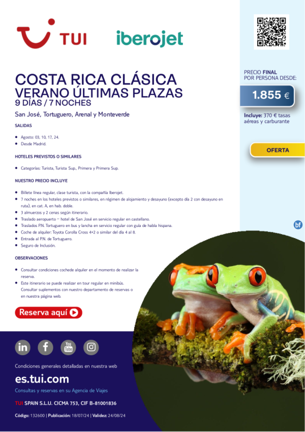 Costa Rica Clsica. 9 d / 7 n. Verano. Salidas desde MAD desde 1.855 € 