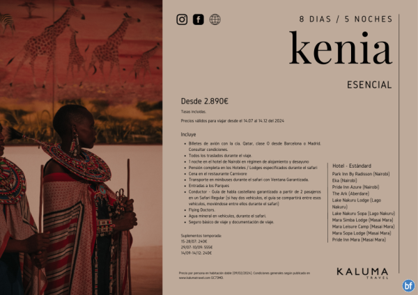 Kenia Esencial 8 Das / 5 Noches Salidas Garantizadas hasta Diciembre desde 2.890 € 