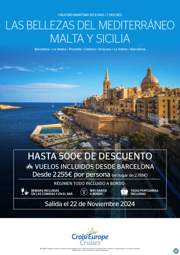 500? DTO. y vuelos Barcelona incluidos - crucero Malta y Sicilia - 8 das - rg. Todo Incluido - 07/12 + 18/01