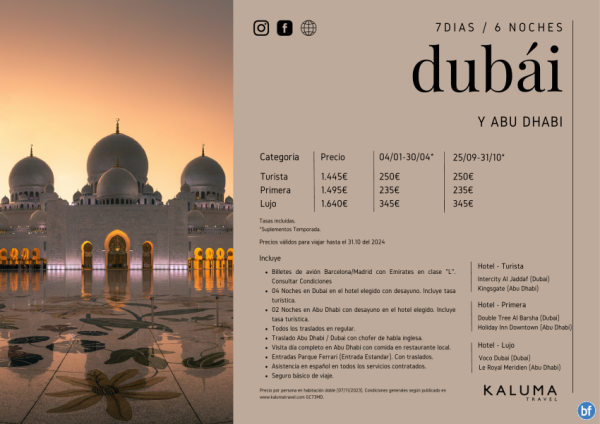 Dubai y Abu Dhabi 6 noches - Salidas Garantizadas con \-Parque Ferrari\- hasta Octubre desde 1.445 € 