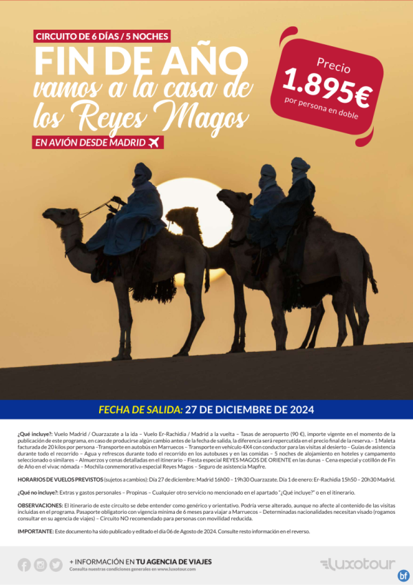 Fin de Ao, vamos a la casa de los Reyes Magos en avin desde Madrid, 6 das / 5 noches