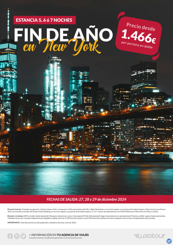 Fin de Ao en Nueva York, estancia de 5, 6 o 7 noches