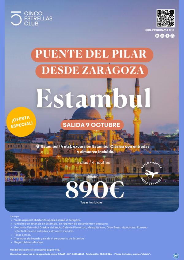 ESPECIAL Puente del Pilar!!! Turqua, dsd 890 € 5d/4n estancia en Estambul salida 09 de Octubre desde Zaragoza