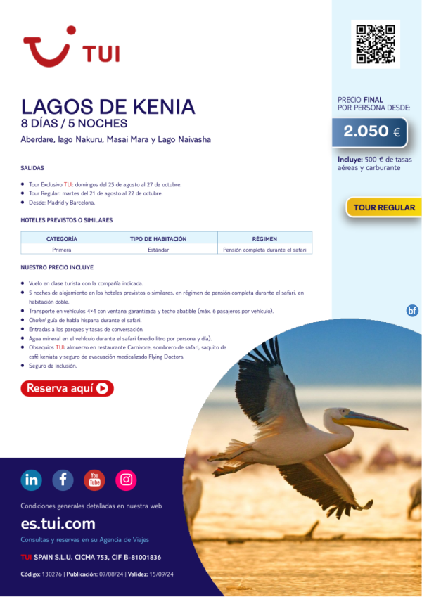 Lagos de Kenia. 8 d / 5 n. Tour Regular. Salidas desde MAD y BCN desde 2.050 € 