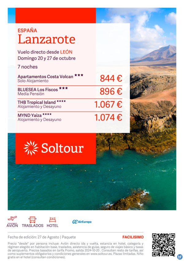 Lanzarote -Salidas 20 y 27 Octubre desde Len