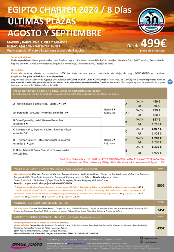 Egipto Charter ltimas Plazas Agosto y Septiembre desde 499 € !