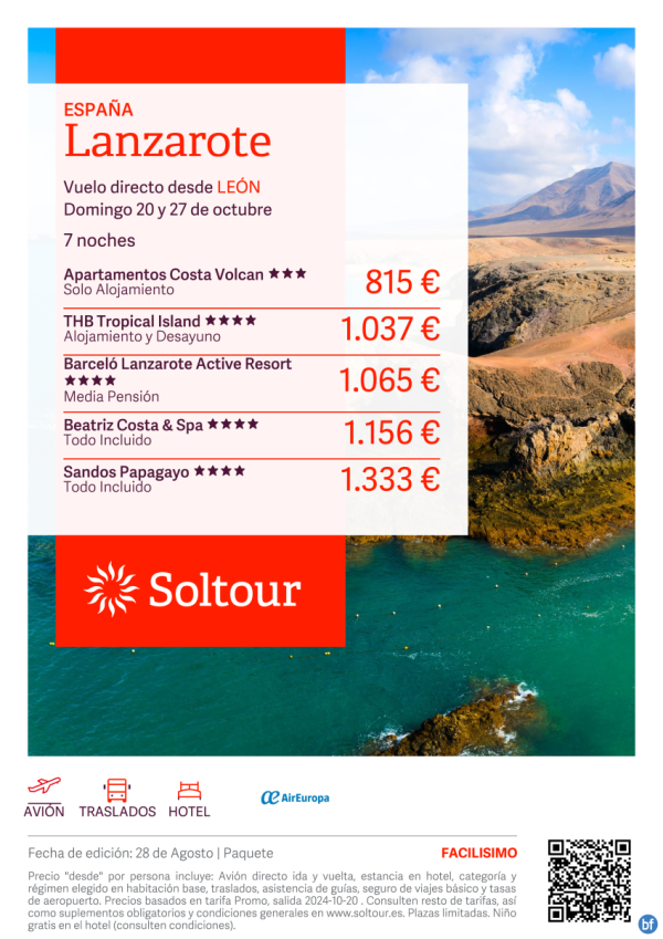 Lanzarote -Salidas 20 y 27 de Octubre desde Len