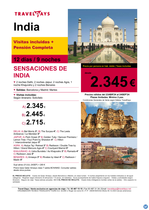 INDIA - Sensaciones de India 12 das desde BCN/MAD - Desde 2.345 € 