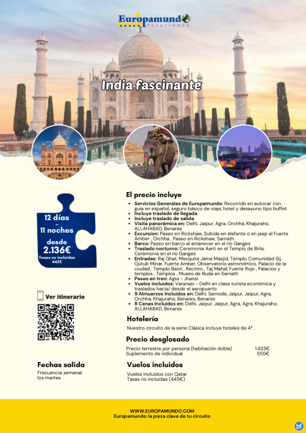 India fascinante: 12 das desde 2.136 € (vuelos incluidos, tasas no incluidas)