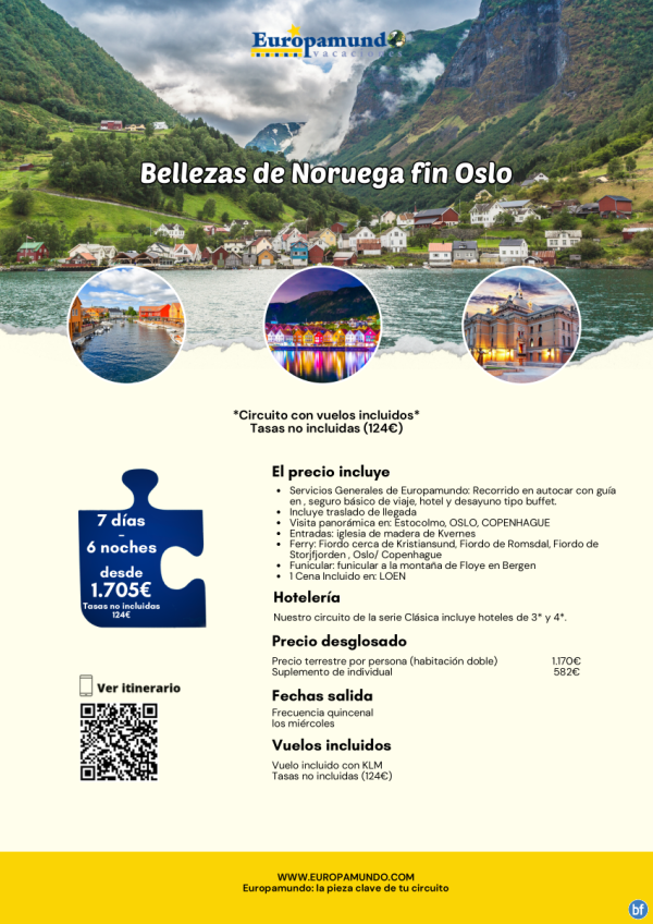 Bellezas de Noruega fin Oslo: 7 das desde 1.705 € (vuelo incluido, tasas no incluidas)