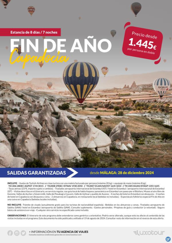 Fin de Ao en Capadocia desde Mlaga, 8 das / 7 noches