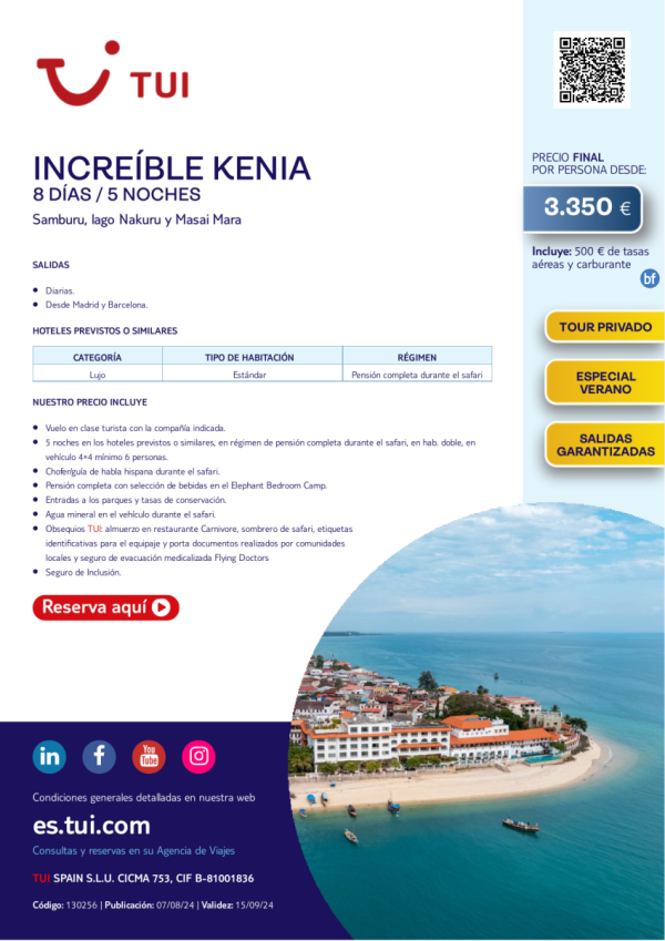 Increble Kenia. 8 d/ 5 n. Tour Privado. Especial Verano. Salidas Garantizadas desde MAD  y BCN desde 3.350 € 