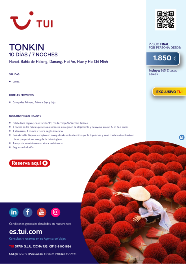 Vietnam. Tonkin. 10 d / 7 n. Exclusivo TUI. Salidas lunes con Vietnam Airlines. Precio final desde 1.850 € 