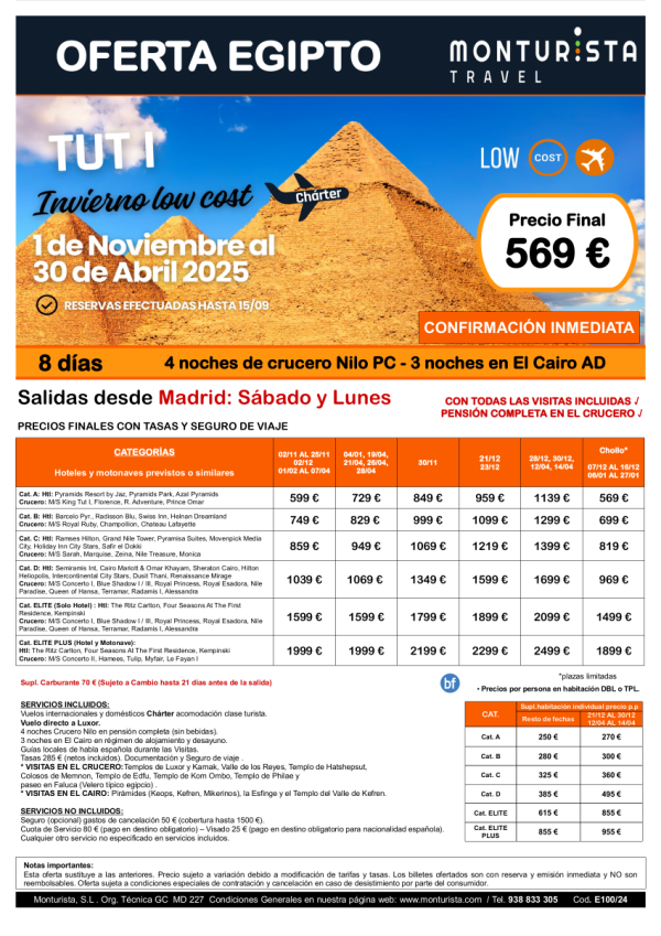 INVIERNO Low Cost Egipto Tut I**desde 569 € 