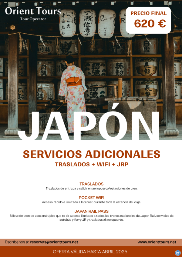 JAPN:  Serivicios adicionales para tu viaje: Traslados  + Japan Rail  Pass + actividades desde 620 € 