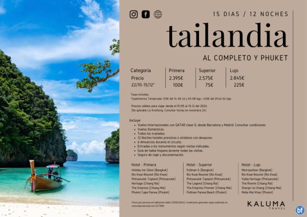 Tailandia al Completo y Playas de Phuket 15 Das / 12 Noches - hasta Marzo 2025 desde 2.270 € 