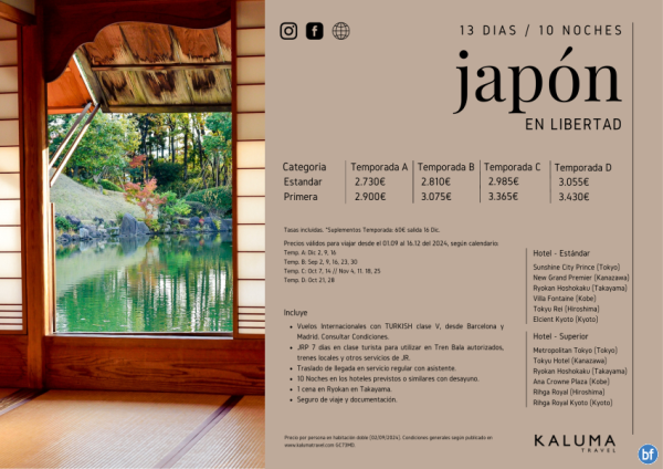 Japn en Libertad 13 das / 10 noches - Salidas hasta Diciembre desde 2.730 € 