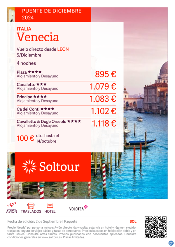 Venecia - Especial Puente de Diciembre desde 895 € , salida 5 Diciembre desde Len