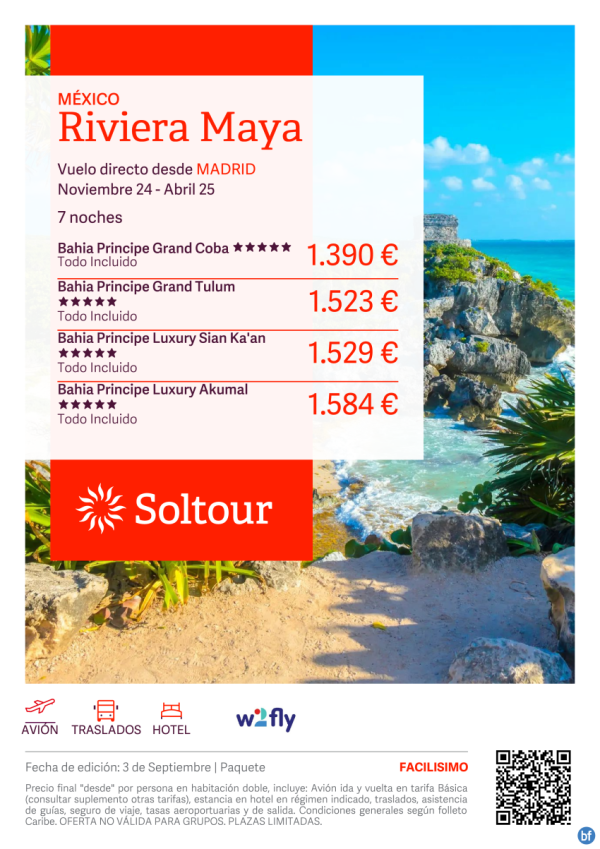 Riviera Maya (Mxico) en Hoteles Bahia Principe desde 1.390 € , salidas de Noviembre a Abril desde Madrid