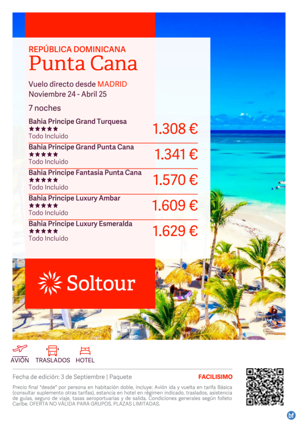 Punta Cana (Repblica Dominicana) en Hoteles Bahia Principe desde 1.308 € , salidas de Noviembre a Abril desde Madrid