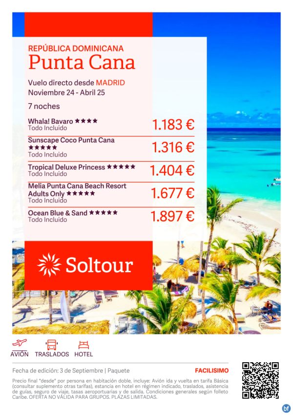 Punta Cana (Repblica Dominicana) desde 1.183 € , salidas de Noviembre a Abril desde Madrid