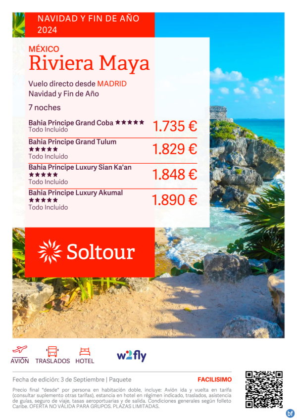 Riviera Maya (Mxico) Especial Navidad y Fin de Ao en Hoteles Bahia Principe desde 1.735 € , salidas desde Madrid