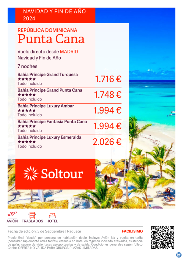 Punta Cana (Repblica Dominicana) Especial Navidad y Fin de Ao en Hoteles Bahia Principe desde 1.716 € , salidas desde Madrid