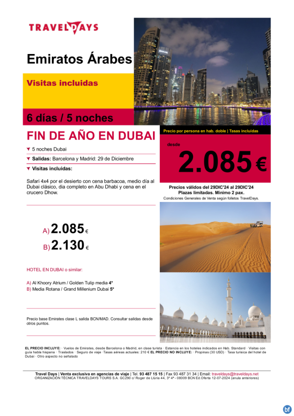 FIN DE AO en Dubai desde BCN/MAD con visitas desde 2.085 € 