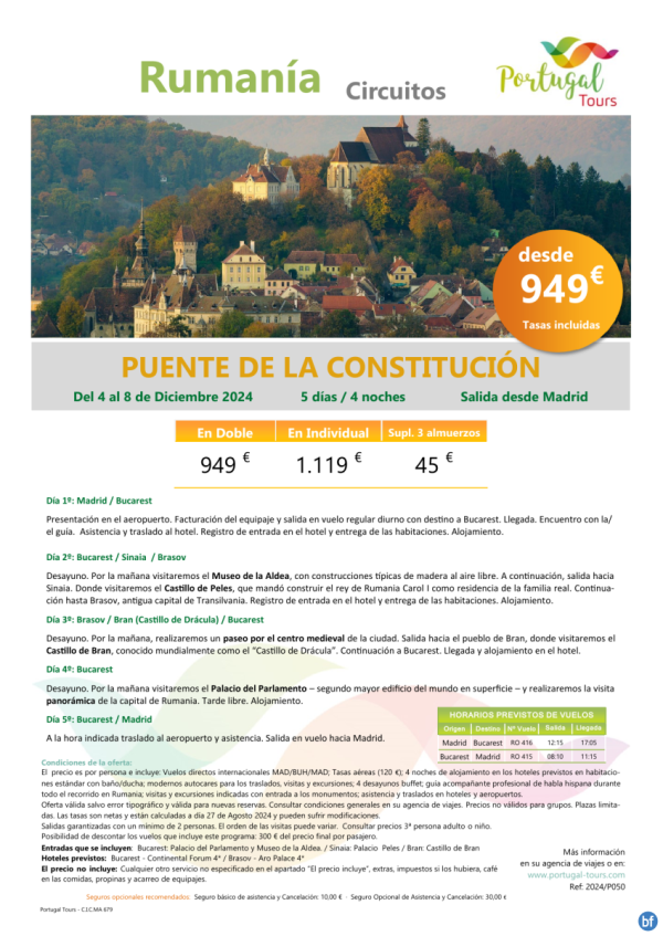 Circuito RUMANIA - Pte de la Constitucin- Del 4 al 8 de diciembre desde Madrid - 5d/4n desde slo 949 € 