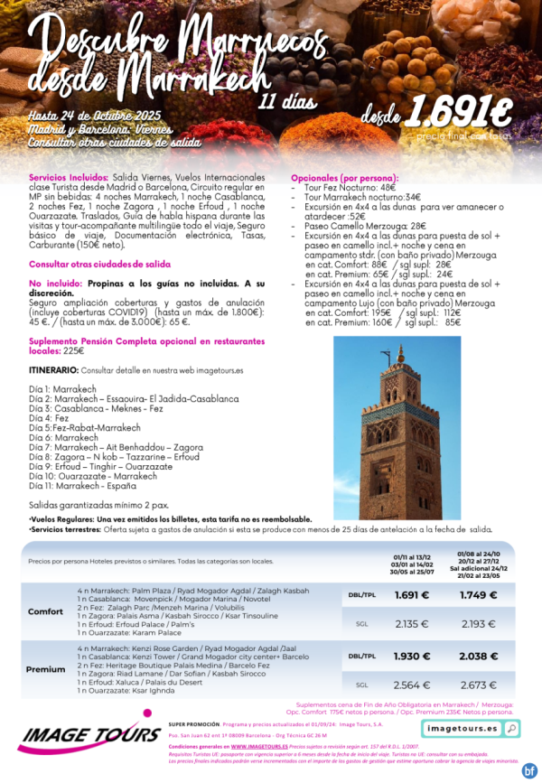 Descubre Marruecos desde Marrakech, 11 das de Viaje hasta octubre 2025 desde 1.691 € 