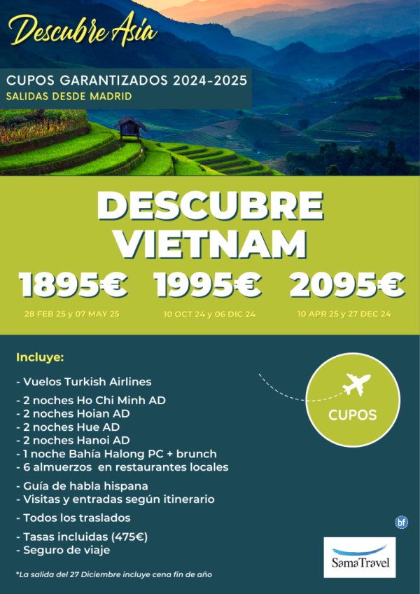 \-Descubre VIETNAM\-: Circuito 11 das - Cupos Garantizados desde Madrid de Oct2024 a May2025 **desde 1.895 € **