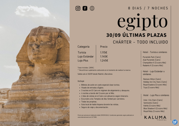 ltimas Plazas Egipto 30 Septiembre 1.115 € por persona