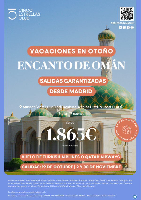 NOVEDAD!! Vacaciones en Otoo-Omn, Encanto de Omn desde 1.865 € 8d/7n salidas 19oct y 02,30nov desde Madrid