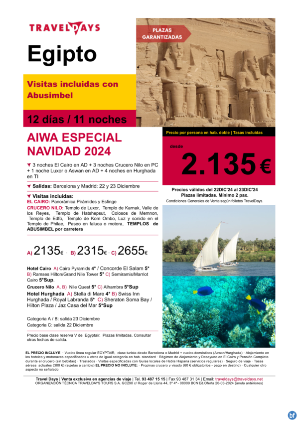 Navidad/Fin de ao Egipto 11 das con playa salidas 22 y 23 diciembre desde 2.135 € 