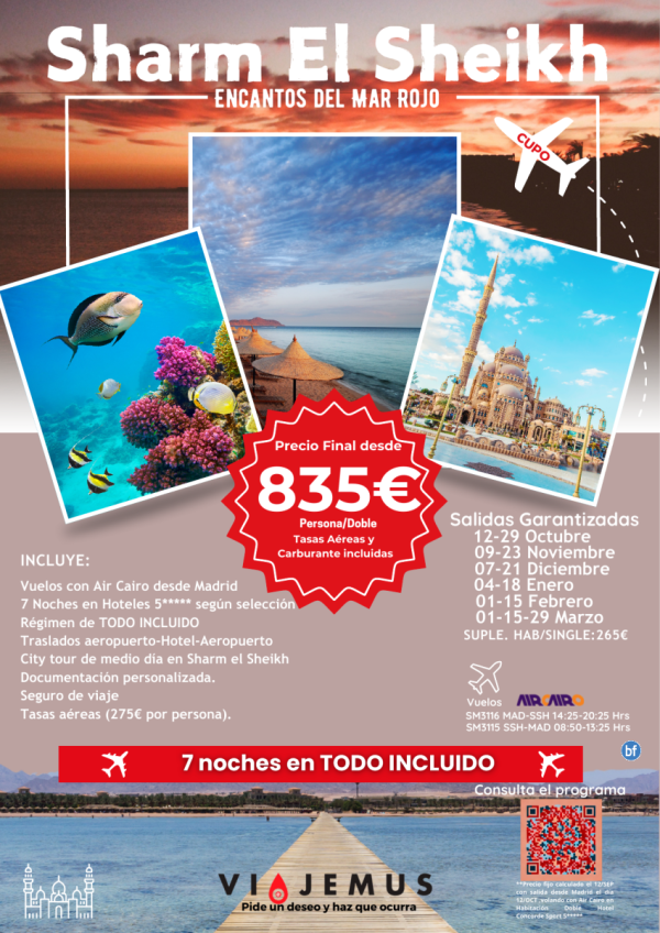 Sharm El Sheikh, Encantos del Mar Rojo, salidas especiales  Otoo/Invierno desde Madrid