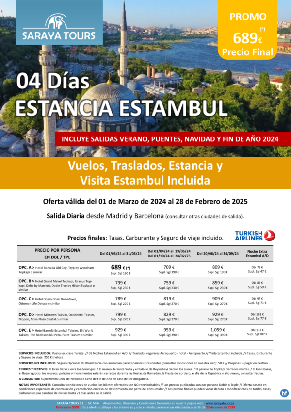 Promo! Exclusiva! Estancia Estambul 4 das: Vuelos, Traslados, Estancia y Visita Estambul Incluida hasta Feb25