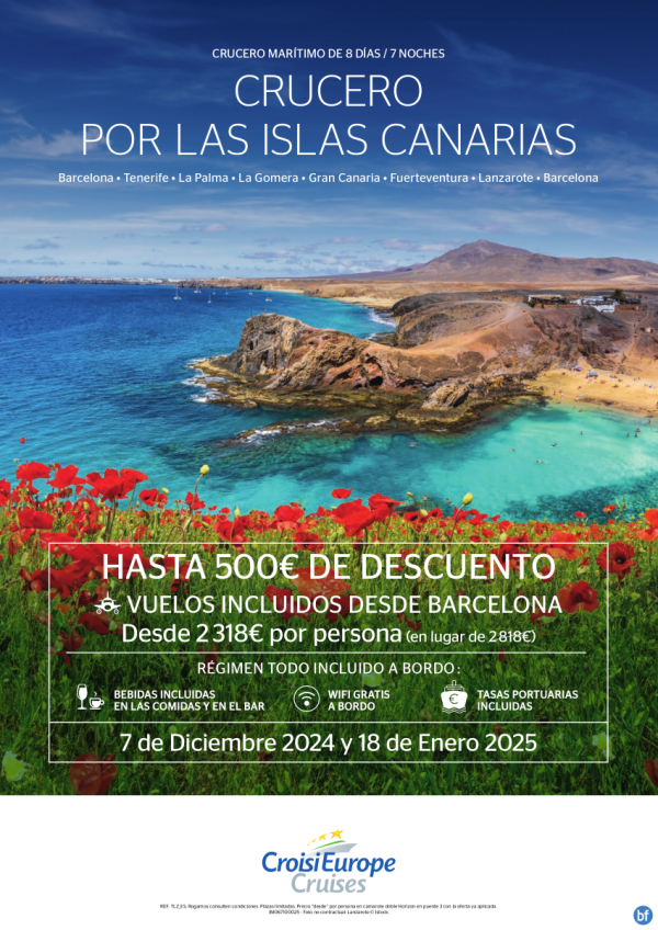 500? DTO. y vuelos Barcelona incluidos - crucero Islas Canarias - 8 das - rg. Todo Incluido - 07/12 + 18/01