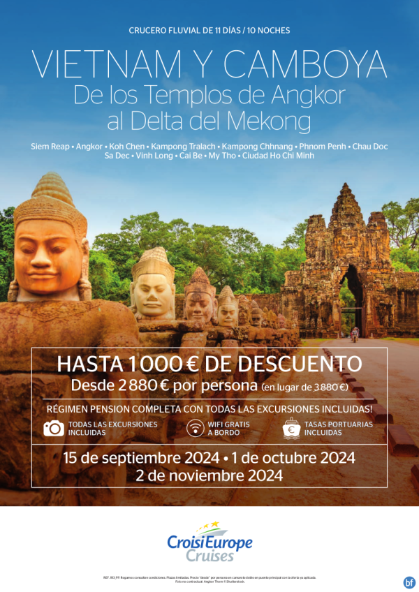 1000? DESCUENTO- Crucero Fluvial por el Mekong -11 das - salidas sept, oct, noviembre - Excursiones incluidas