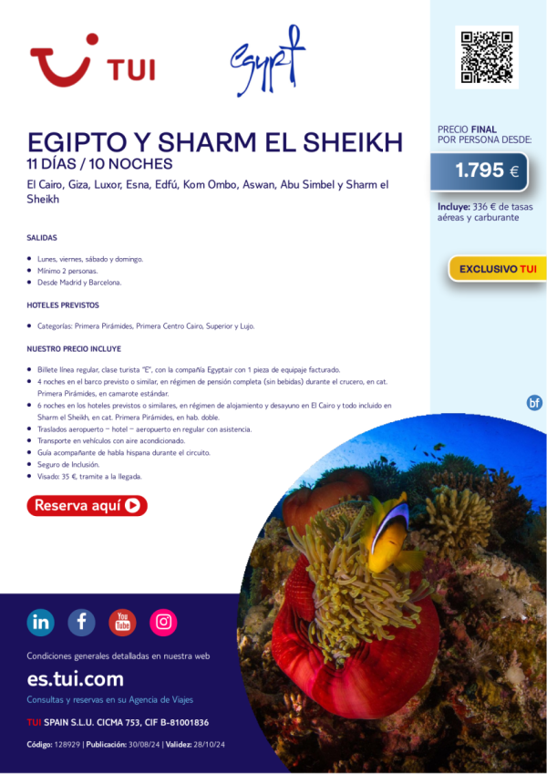 Egipto y Sharm el Sheikh. 11 d / 10 n. Exclusivo TUI. Salidas desde MAD y BCN desde 1.795 € 