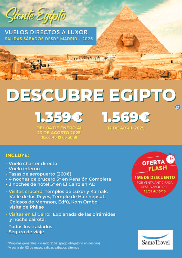 \-Descubre Egipto 2025\- 8 das Crucero +Cairo +visitas [Chrter MAD-LXR] Reservando dl 15/09 al 15/10 - DTO 15%