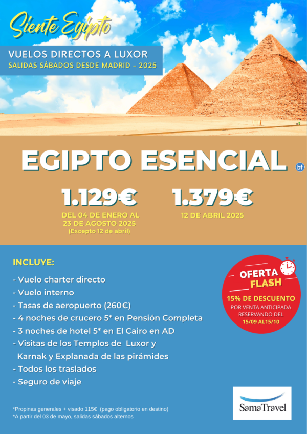 \-Egipto Esencial 2025\- 8 das Crucero+Cairo +visitas [chrter MAD-LXR] Reservando del 15/09 al 15/10 - DTO 15%