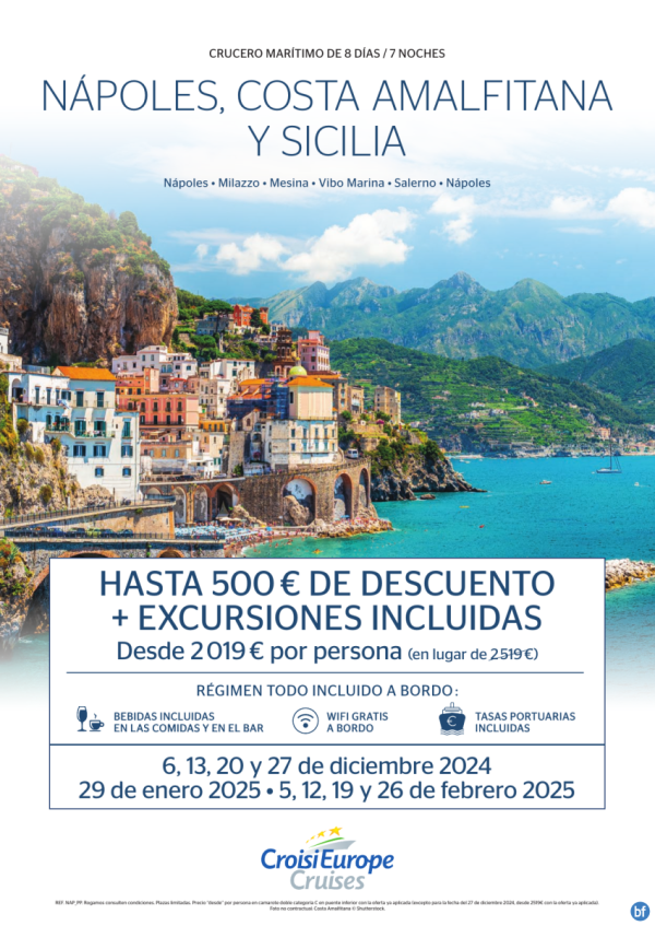 HASTA 500 € DE DTO. - crucero Npoles, costa Amalfitana y Sicilia - 8 das - rgimen Todo Incluido