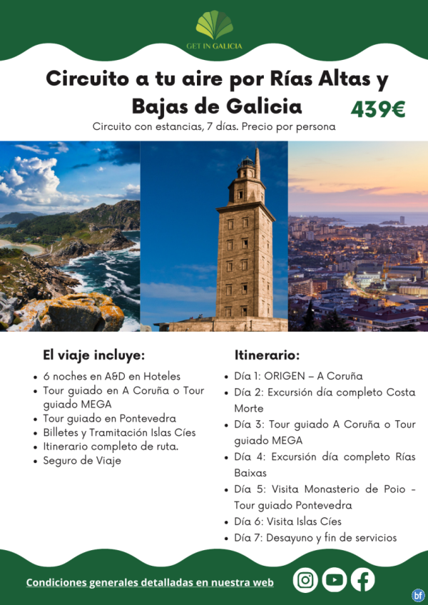 	Circuito a tu aire por Ras Altas y Bajas de Galicia. 7 das / 6 noches en A&D en Hoteles. 439 € 