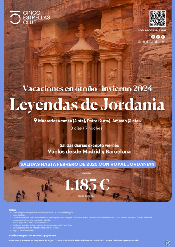 JORDANIA desde 1.185 € Leyendas de Jordania 8d/7n sal. diarias (excepto viernes) dsd Madrid y Barcelona