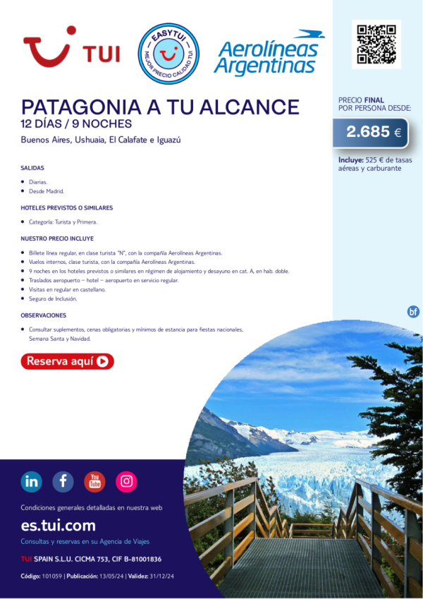 Patagonia a tu alcance. 12 d / 9 n. Easy TUI. Salidas diarias desde MAD desde 2.685 € 