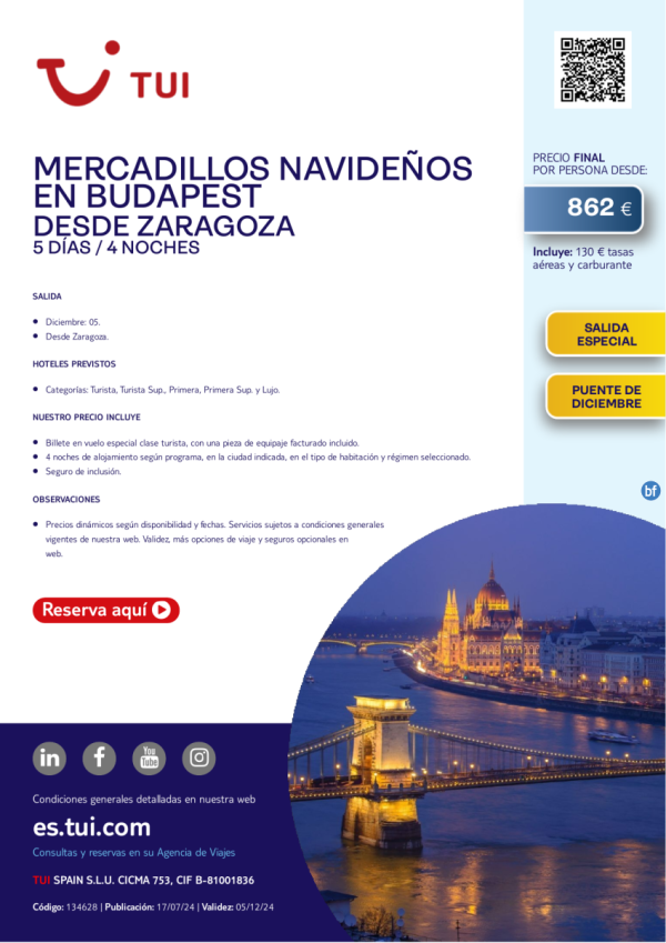 Mercadillos Navideos en Budapest. 5 d / 4 n. Puente de diciembre. 05 dic desde ZAZ desde 862 € 