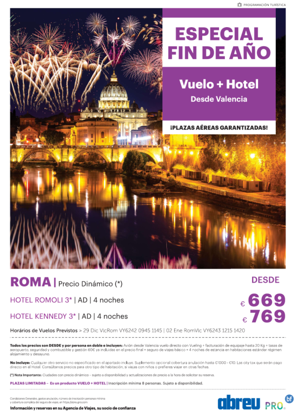 Fin de Ao Roma 5 dias con avion desde Valencia 669 € 