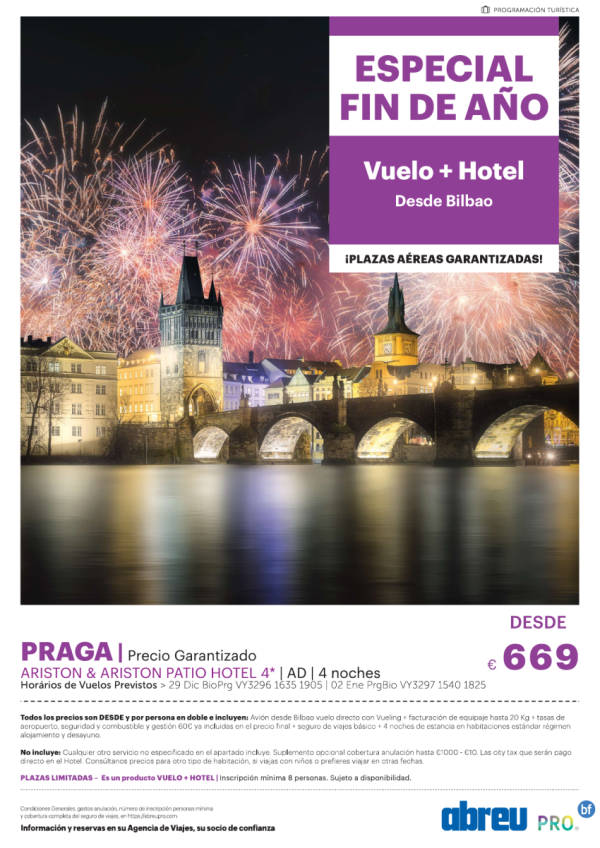 Fin de Ao Praga  5 dias con avion desde Bilbao 669 € 